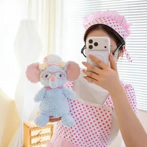 Cute blue baking mouse plush toy wearing chef hat and pink glasses for children gift