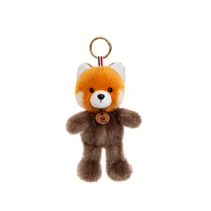 Cute forest animal red panda plush keychain with gold ring and Happy leather tag