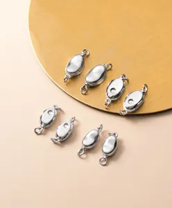 Macro detail showing S925 sterling silver jewelry clasps for DIY necklace bracelet.
