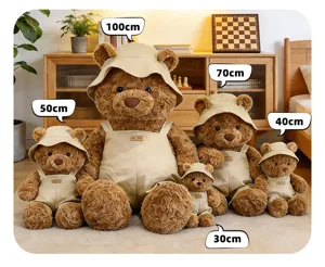 Teddybären-Kollektion mit Fischerhüten und Latzhosen in Größen von 30 cm bis 100 cm