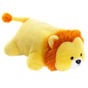 Adorable yellow lion plush pillow featuring a soft texture and vibrant orange mane