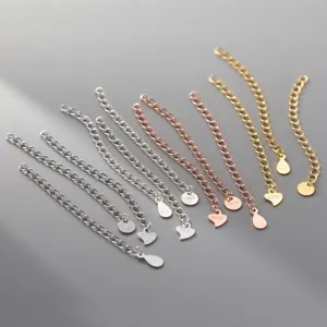 S925 Sterling Silver Extender Chain For Jewelry Making Heart Water Drop Round Tag DIY Necklace Bracelet Tail Chain Electroplated Accessories