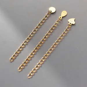 S925 sterling silver gold plated extender chains with heart, teardrop, and round charms