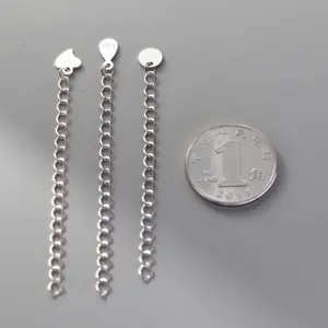 Three styles of S925 sterling silver extension chains with heart and teardrop tags