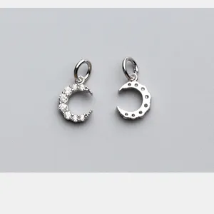 Pendentif croissant de lune en argent S925 avec pavé de micro-incrustations chic