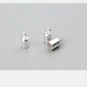 Handmade S925 sterling silver cylinder cord end caps for DIY jewelry accessories