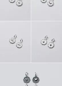 Detailed views of S925 silver pendants with heart, spade, club, and diamond motifs