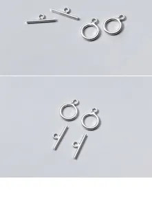 Close-up of S925 sterling silver smooth OT toggle clasps for DIY jewelry making