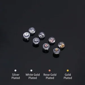 Set of silicone earring backs with silver, platinum, rose and gold plated metal cores