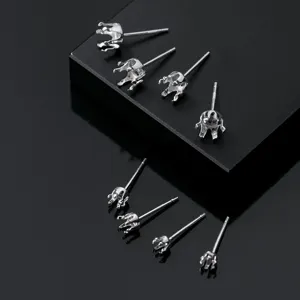 Handgefertigte S925 Sterlingsilber 6-Zinken Ohrstecker-Fassungen für DIY-Schmuckbau