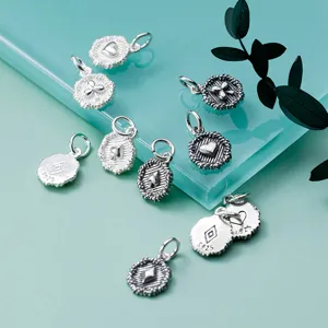 Retro S925 sterling silver playing card suit pendants for DIY jewelry making.