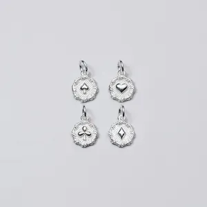 Set of 4 vintage S925 sterling silver playing card suit pendants for DIY jewelry