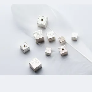 925 Sterling Silver Striped Square Spacer Bead Geometric Cube Textured Loose Bead For DIY Bracelet Jewelry Making Findings