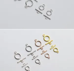 Macro view of polished S925 silver plated OT clasps in gold, silver and rose gold