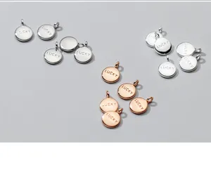 Set of S925 silver plated round disc charms with LUCKY engraving for DIY jewelry making
