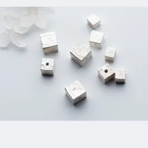 Textured S925 sterling silver square spacer beads for DIY jewelry making crafts