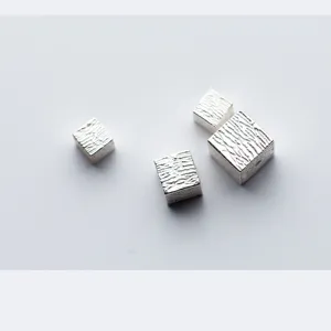 Textured S925 sterling silver square beads for DIY jewelry making on white background