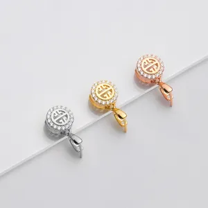 Elegant S925 silver pendant bail connectors with diamond inlay for jade jewelry DIY.