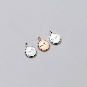 925 Sterling Silver Lucky Engraved Round Disc Pendant DIY Jewelry Making Accessories For Bracelet Necklace Handcrafted Charm