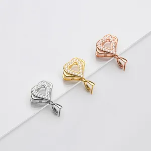 Set of S925 silver heart-shaped pendant bails with CZ stones in silver, gold, and rose gold