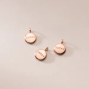 Set of three elegant rose gold plated S925 silver round disc pendants with Lucky engraving