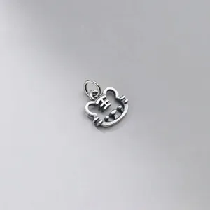 High-quality S925 sterling silver matte hollow tiger zodiac pendant for DIY jewelry bracelets