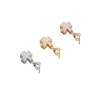S925 sterling silver clover pendant bails with pavé cubic zirconia in three distinct colors