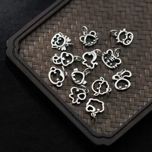 Twelve S925 silver hollow Chinese zodiac animal charms for DIY jewelry making matte finish