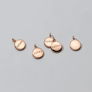 S925 silver plated rose gold round lucky disc charms for DIY bracelet jewelry making