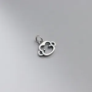 Handmade S925 sterling silver monkey zodiac charm pendant with elegant matte finish