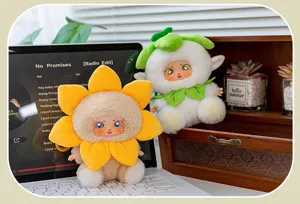 Pendentif poupée peluche visage vinyle, designs fée fleur tournesol et feuille