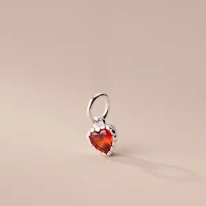 Mini-Herzanhänger aus 925er Silber mit funkelndem rotem Zirkonia für DIY-Schmuckherstellung