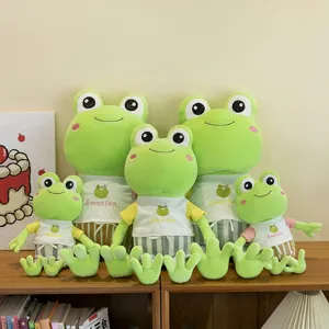Summer Frog Plush Toy Cute Stuffed Animal Soft Froggy Doll With T-Shirt And Shorts Sleep Pillow Birthday Gift For Kids Boys Girls