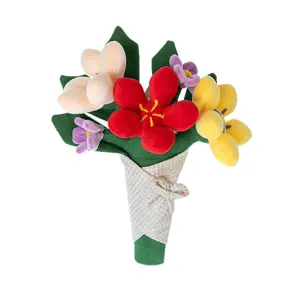 Handgehaltener bunter Tulpen-Plüschblumenstrauß als Abschluss- oder Geschenkspielzeug