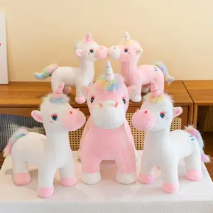 Cute Rainbow Unicorn Pegasus Plush Toy Stuffed Animal Pony Doll Soft Mink Velvet Star Embroidered Pillow For Girls Kids Gift