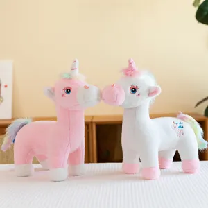 Set of soft pink and white unicorn Pegasus plush toys with rainbow tails for children's gifts