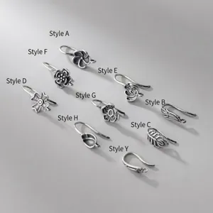 Ganci per Orecchini in Argento Sterling S925 Vintage Smerigliato a Forma di Foglia Fiore per DIY Gioielli Fai da Te Componenti Accessori