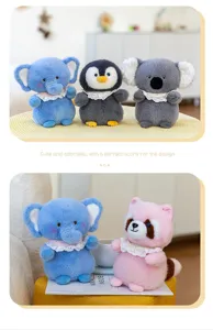 Adorable collection of small plush animal toys including penguin, elephant, and raccoon