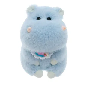 Cute light blue plush hippo keychain with lace strawberry bib ornament