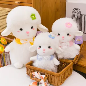 Schattig Krullend Schaap Knuffel Zacht Lam Met Kant Strik en Bloem Decoratie Voor Meisjes Verjaardagscadeau Thuis Decoratie