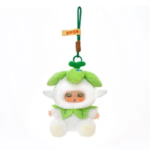 Mignon porte-clés peluche Bébé Esprit Fleur avec visage vinyle et décor feuilles