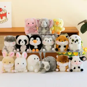 Cute Cartoon Spherical Animal Plush Keychain Soft Stuffed Panda Rabbit Hamster Bag Pendant Decoration Gift For Kids Women