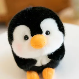 Cute round fluffy black and white penguin plush keychain for backpack charm accessories
