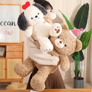 Set di simpatici peluche a pelo riccio cane e orso per regalo di compleanno bambini