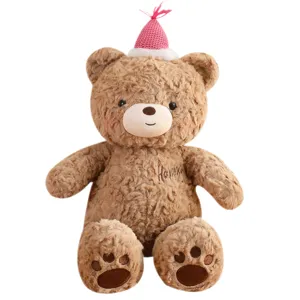 Adorabile orsacchiotto di peluche marrone con cappello da festa rosa regalo di compleanno