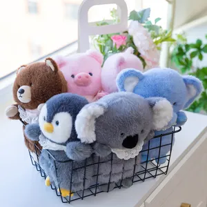 Forest Animal Plush Toy Stuffed Penguin Raccoon Elephant Bear Koala Pig Doll With Lace Collar For Kids Birthday Gift