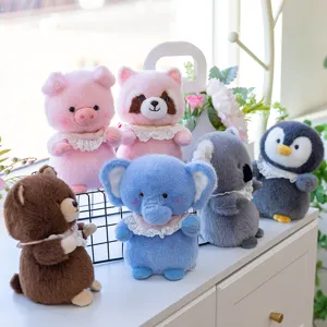 Soft forest animal plush toy set featuring cute penguin pig and elephant with lace