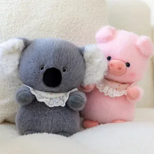 Adorable plush koala and pink pig animal toys with lace collars for children's gifts