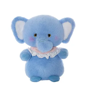 Soft blue elephant plush toy doll wearing a cute pink lace scarf for kids gift