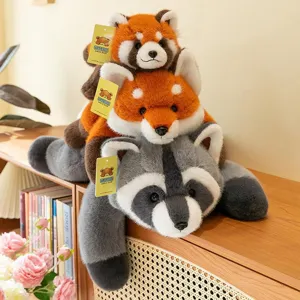 Adorable stacked red panda and raccoon stuffed animal plush toys for home decoration